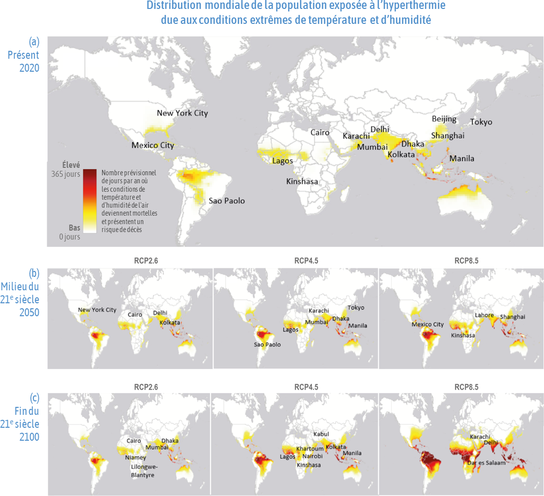 Global distribution of 
  population exposed to hyperthermia from extreme heat and humidity