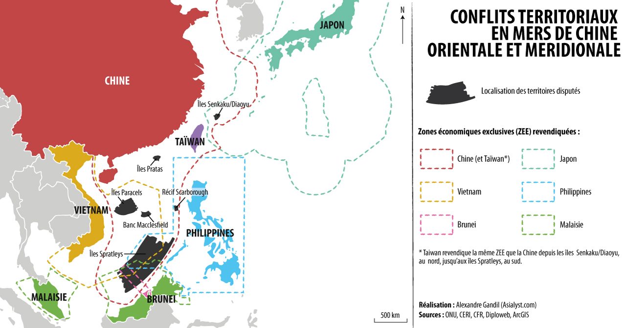 Carte des revendications en mer de Chine du Sud.
