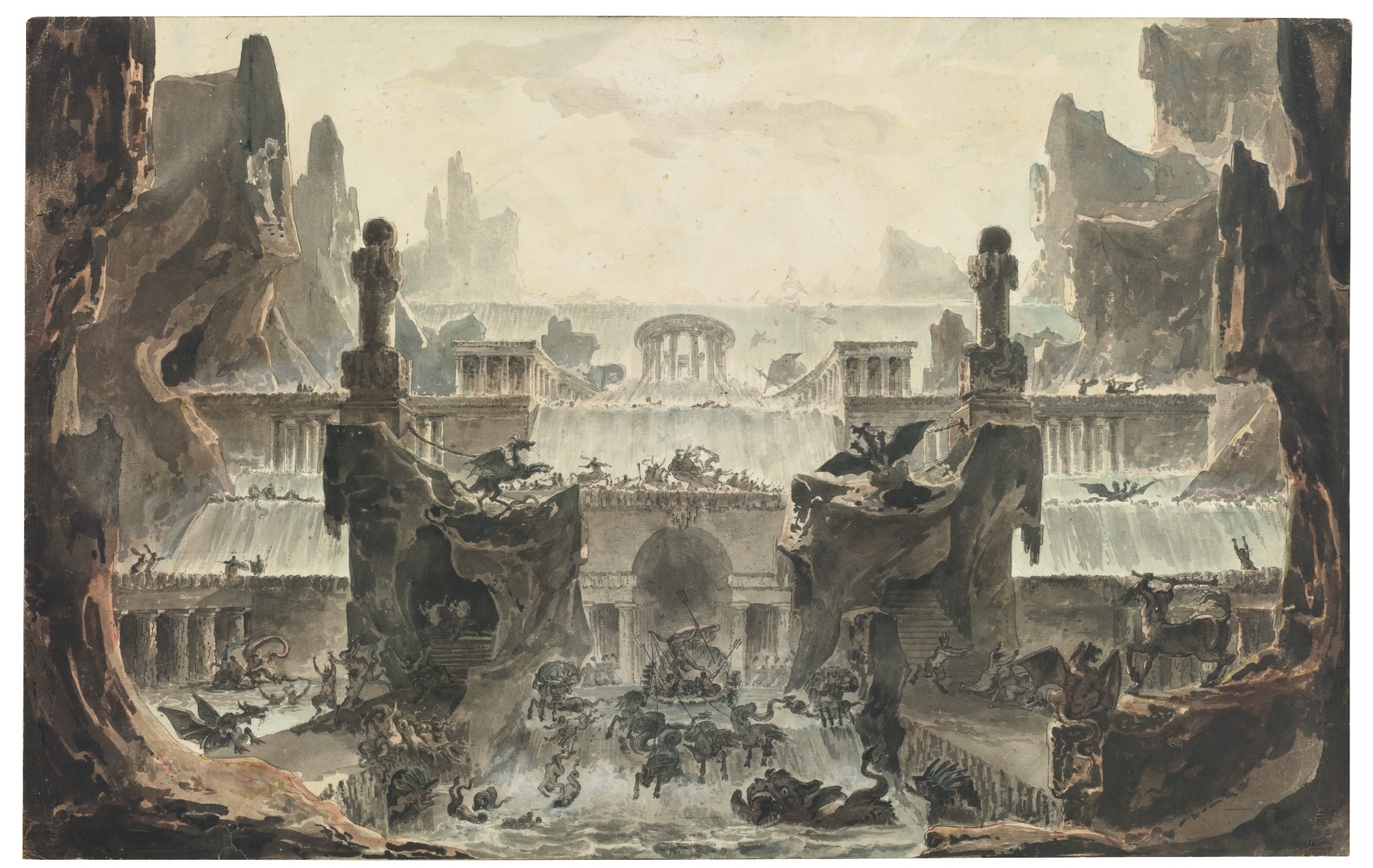 Le temple de Neptune par le peintre Louis Jean Desprez